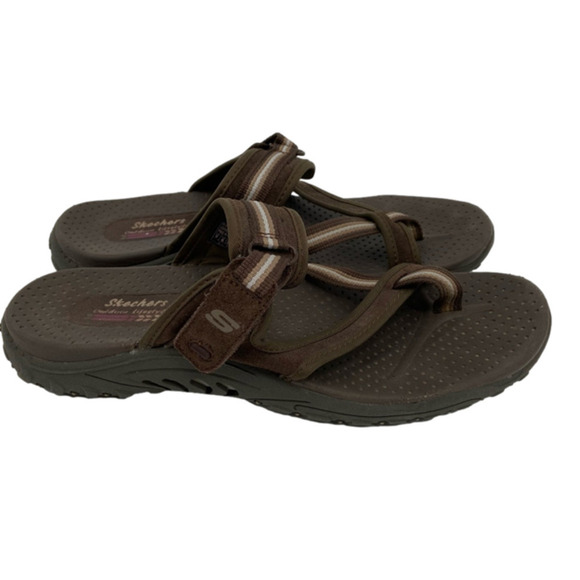 Skechers Leather Slide Thong Sandal Outdoor Lifestyle Adjustable Brown Size 9 - Picture 1 of 11